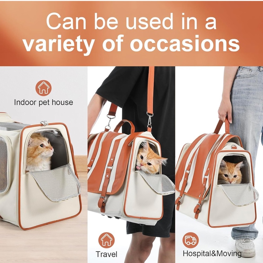 Faux leather soft sided retro style pet/cat carrier NWT. For cats up to 22 lbs - Picture 8 of 10